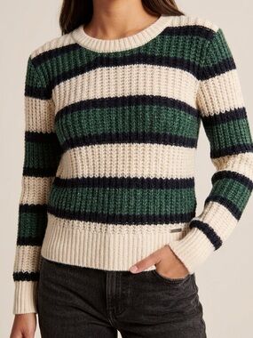 Abercrombie & Fitch Stripe Crewneck Sweater XS Alpaca Blend Cream Green Navy